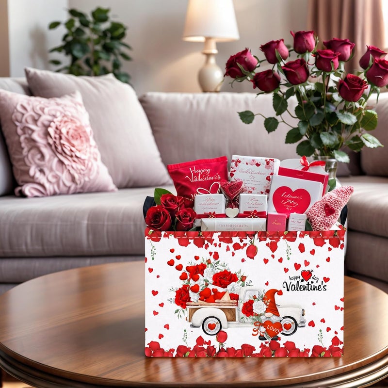 SETAMA Cute Large Valentine's Day Gift Basket Empty Heart Decor Storage Bin for Kid Baby Room Décor (White Truck Roses) - Image 5